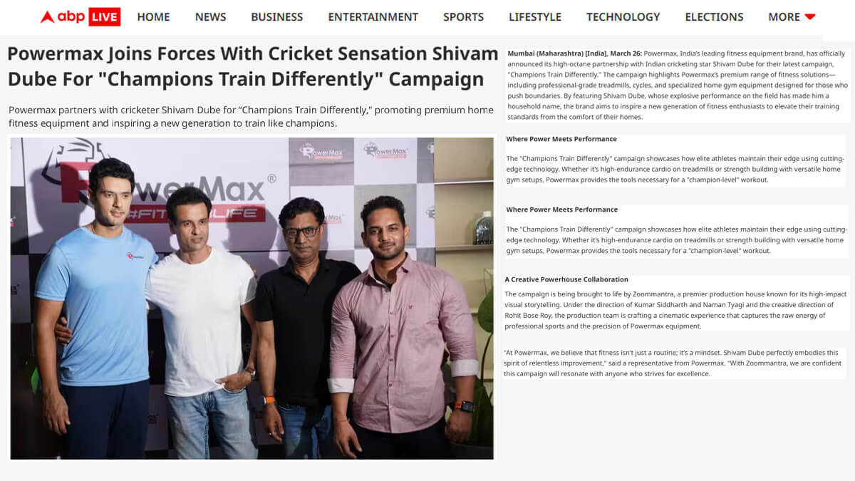 Powermax Joins Forces With Cricket Sensation Shivam Dube For "Champions Train Differently" Campaign