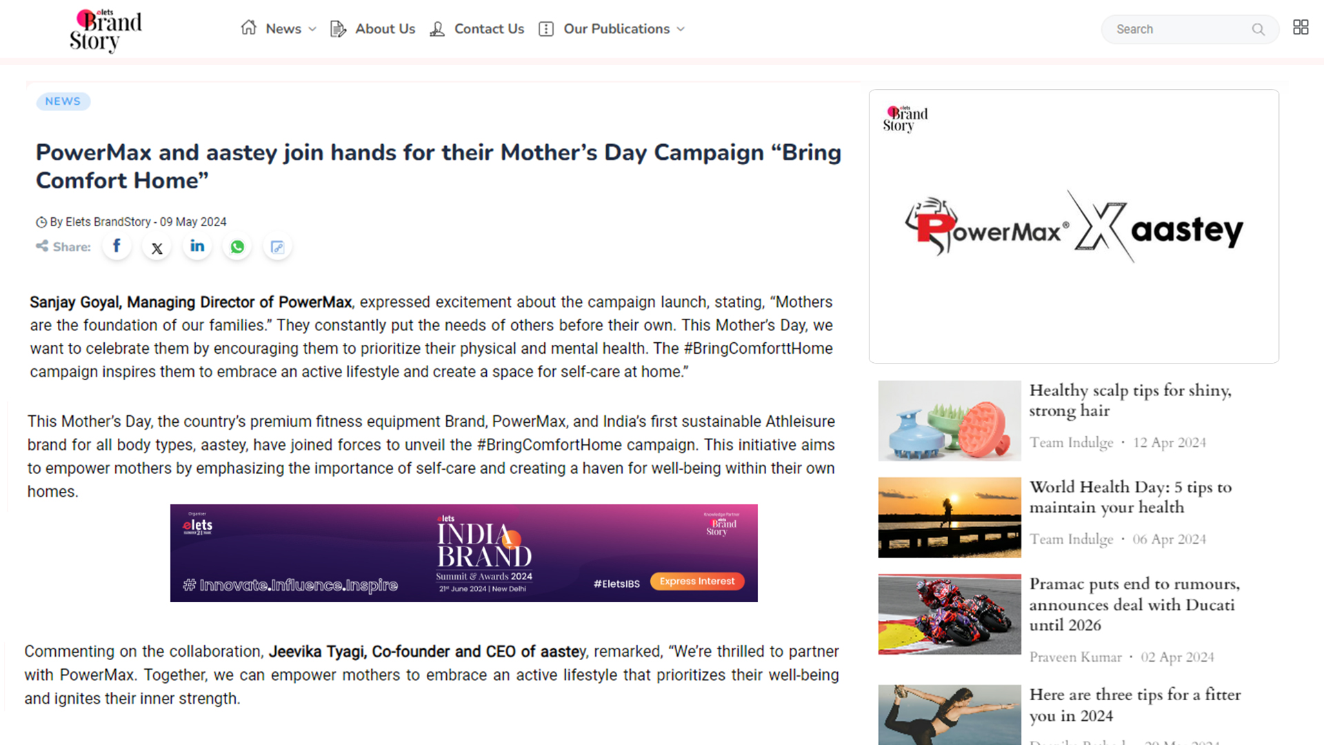 PowerMax and aastey join hands for their Mother’s Day Campaign “Bring Comfort Home”