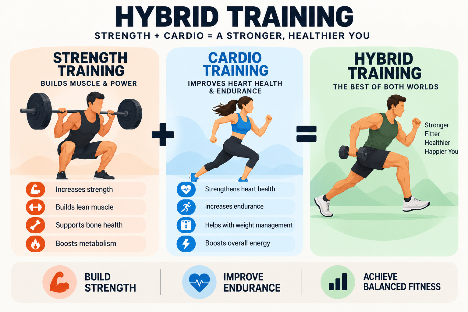 Hybrid training strength and cardio infographic