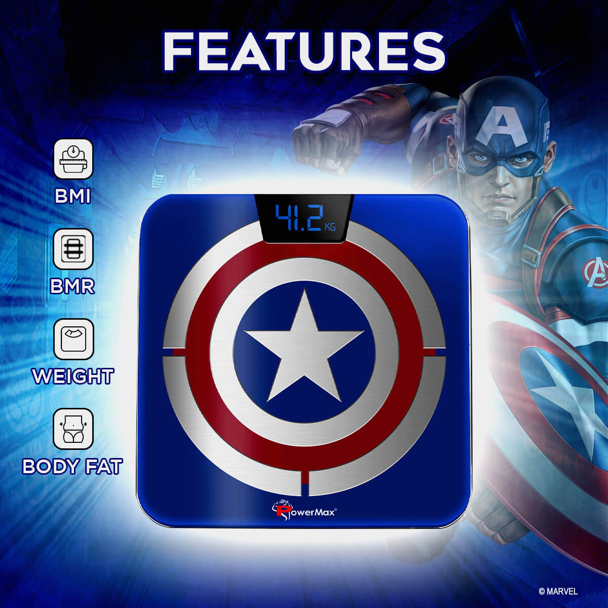 buy powermax x marvel bca-140 captain america edition bluetooth smart scale