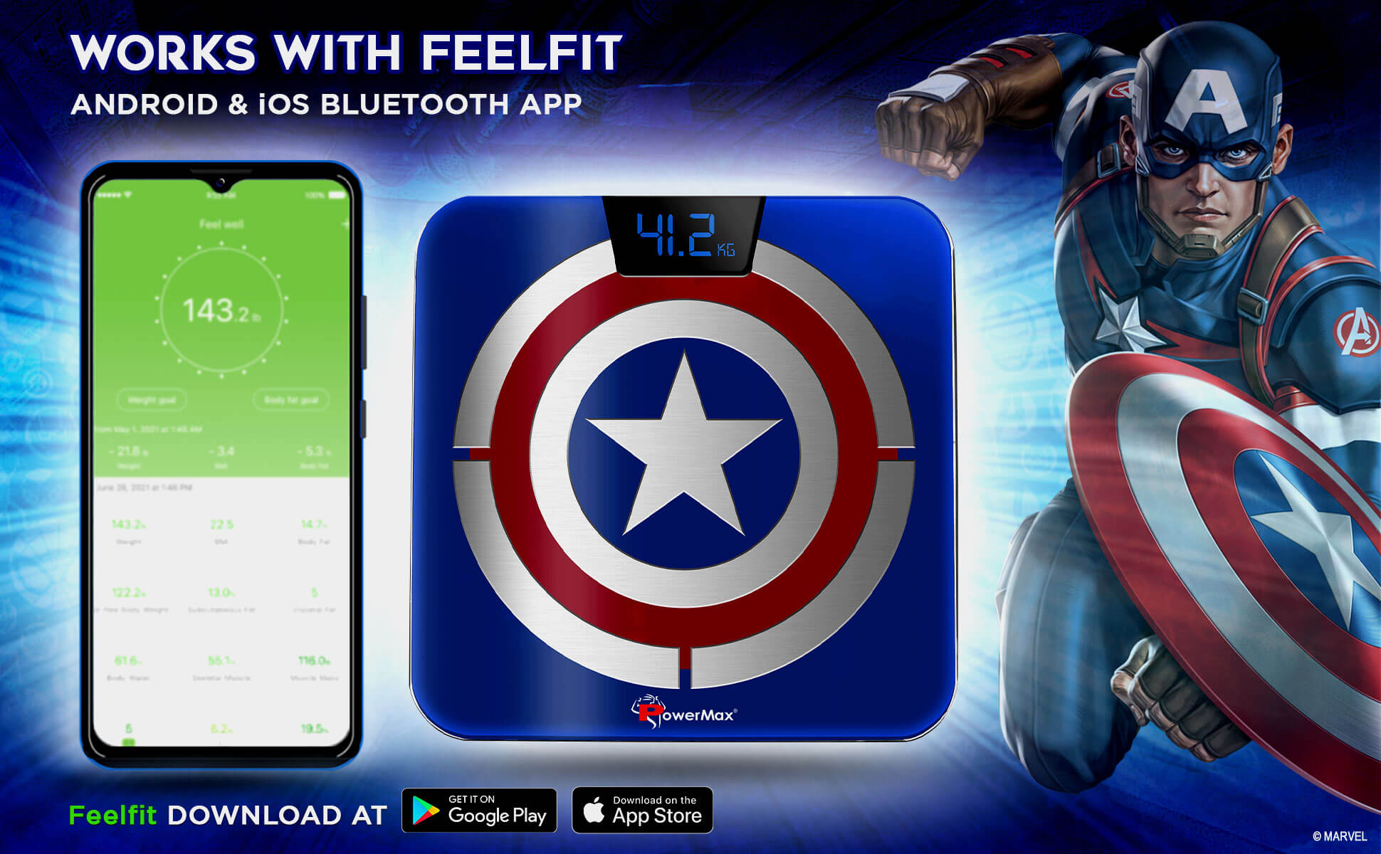 buy powermax x marvel bca-140 captain america edition bluetooth smart scale