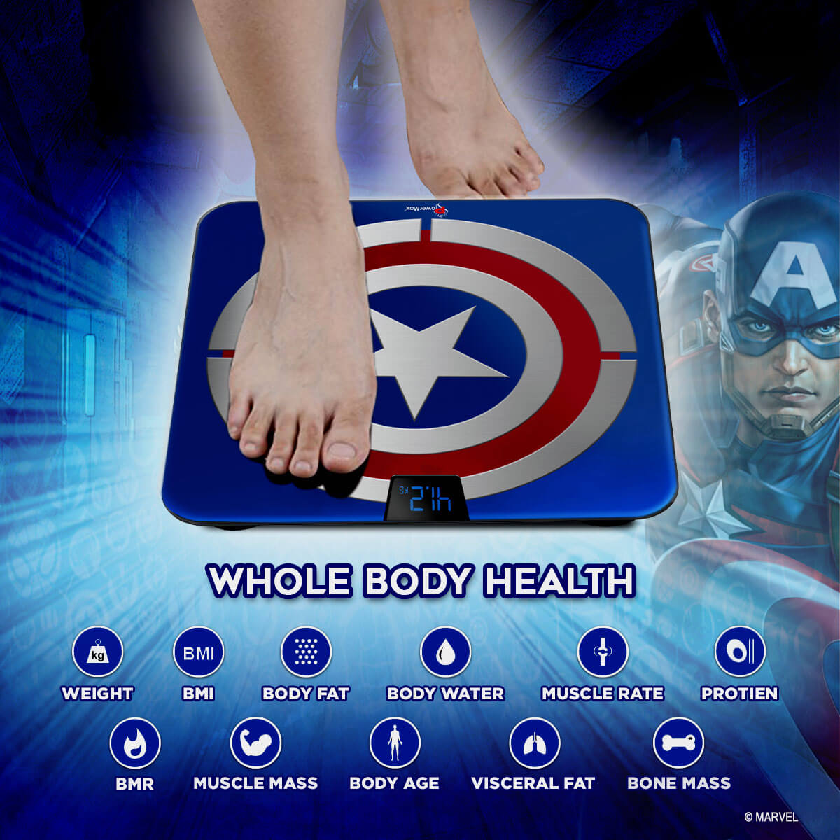 buy powermax x marvel bca-140 captain america edition bluetooth smart scale