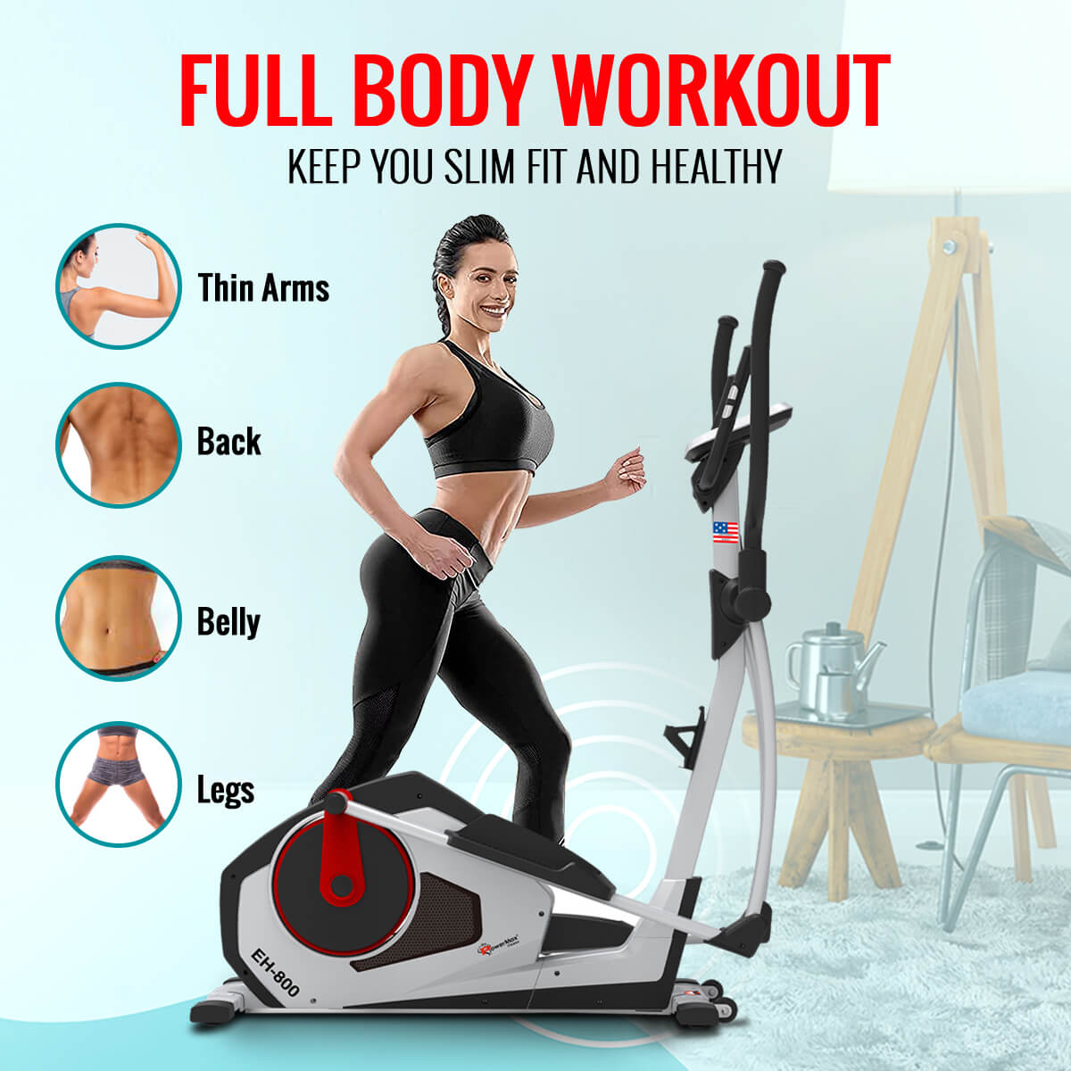 Buy Powermax Fitness EH-800 Motorized Elliptical Cross Trainer with Magnetic Resistance for home use