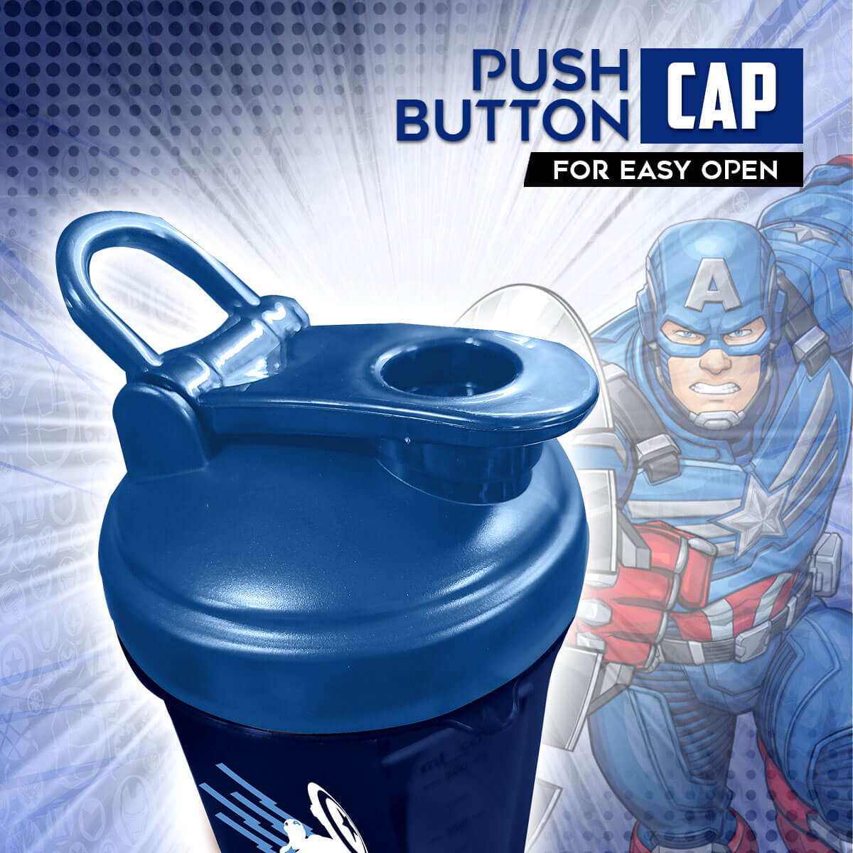 buy powermax x marvel msb-6s-ca-blue (600ml) captain america marvel edition protein shaker bottle with single storage
