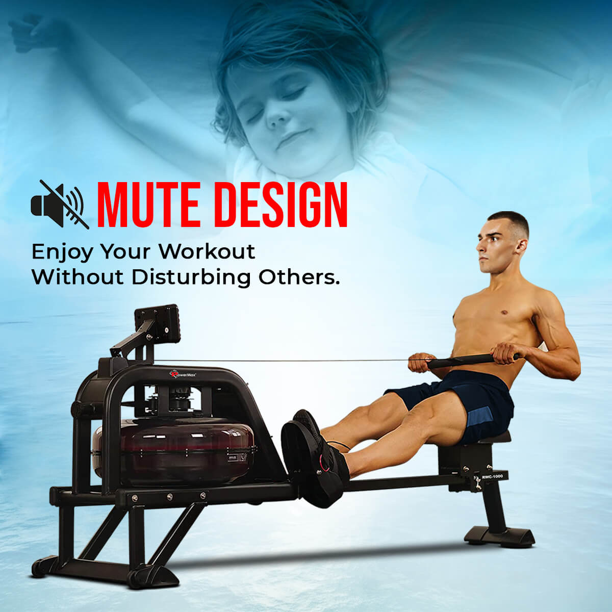 PowerMax Fitness RWC-1000 Water Rowing Machine with Digital Display for Semi-Commercial use