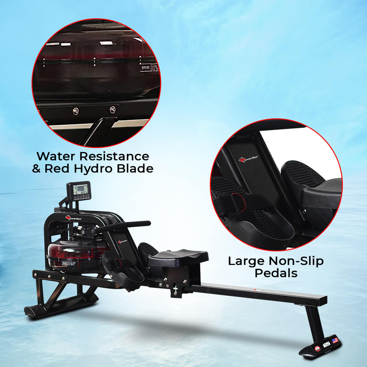 PowerMax Fitness RWC-1000 Water Rowing Machine with Digital Display for Semi-Commercial use