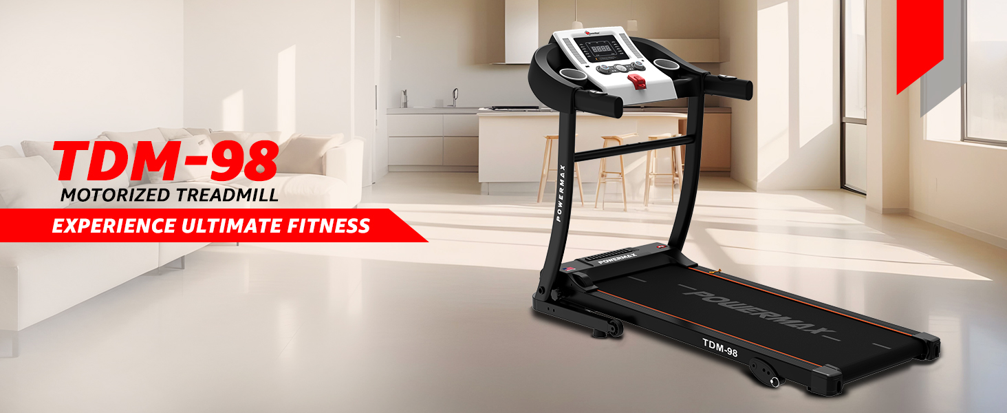 PowerMax Fitness TDM-98 Motorized Treadmill with Free Installation Assistance, Home Use & Automatic BMI Calc.