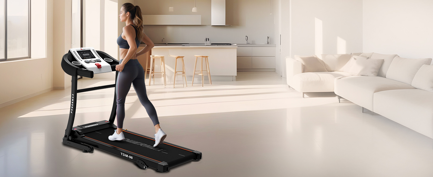 PowerMax Fitness TDM-98 Motorized Treadmill with Free Installation Assistance, Home Use & Automatic BMI Calc.