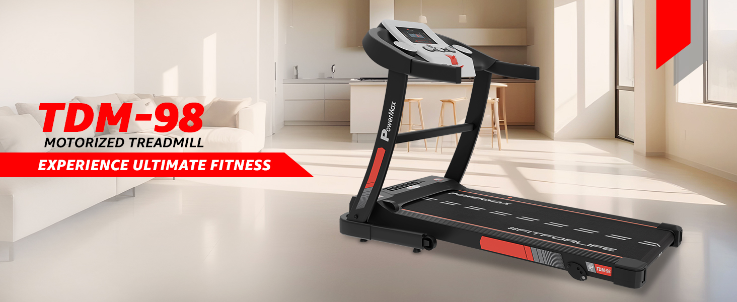 PowerMax Fitness TDM-98 Motorized Treadmill with Free Installation Assistance, Home Use & Automatic BMI Calc.