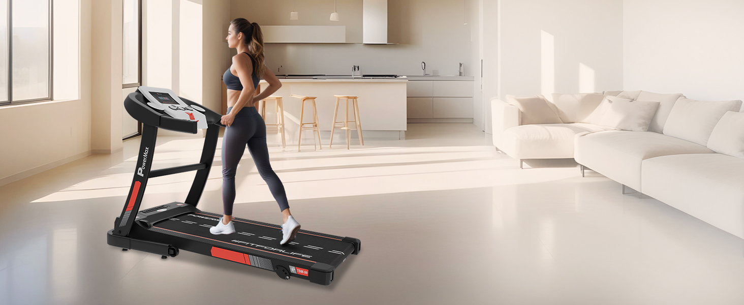 PowerMax Fitness TDM-98 Motorized Treadmill with Free Installation Assistance, Home Use & Automatic BMI Calc.