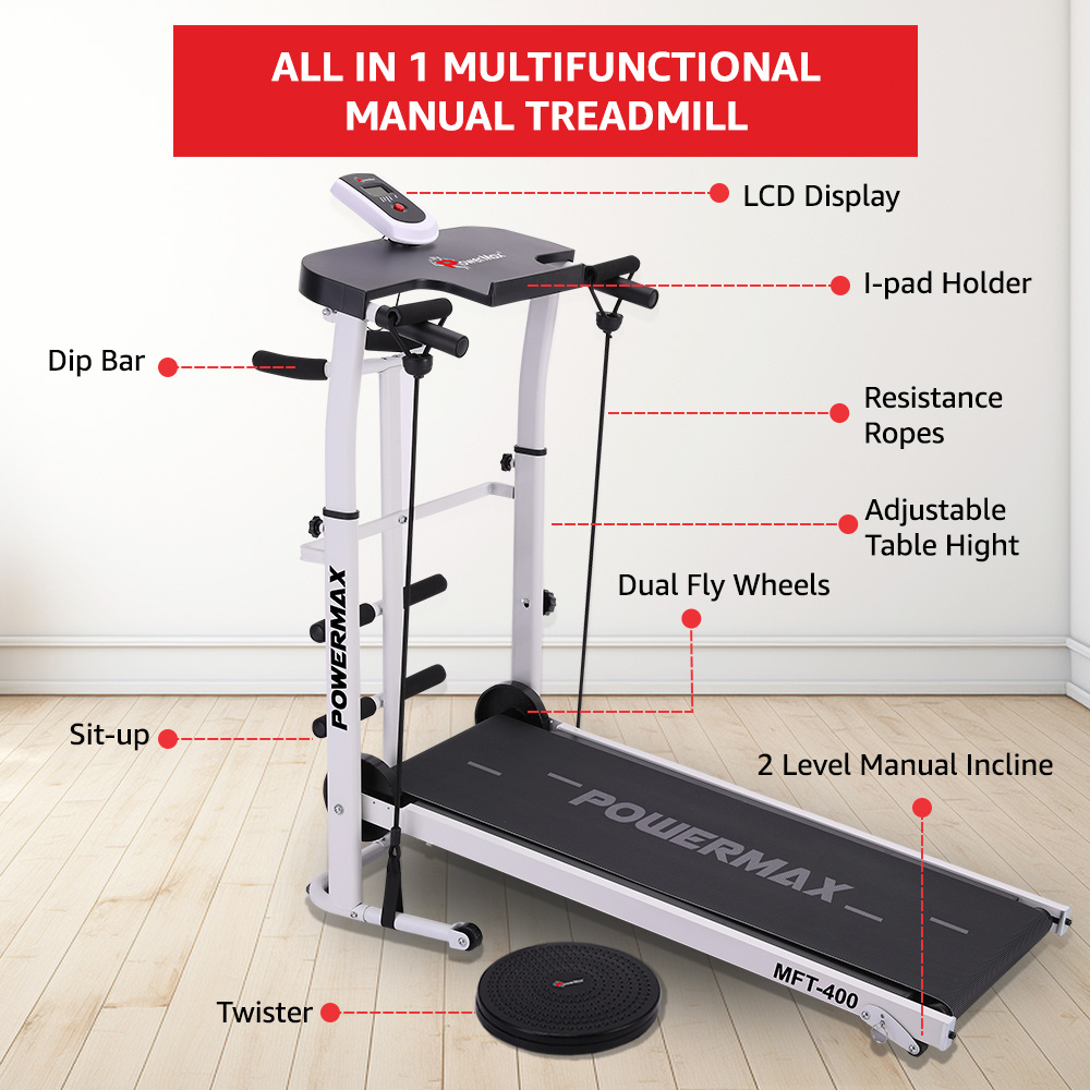 PowerMax Fitness MFT-400 4 in 1 Multi-function Manual Treadmill