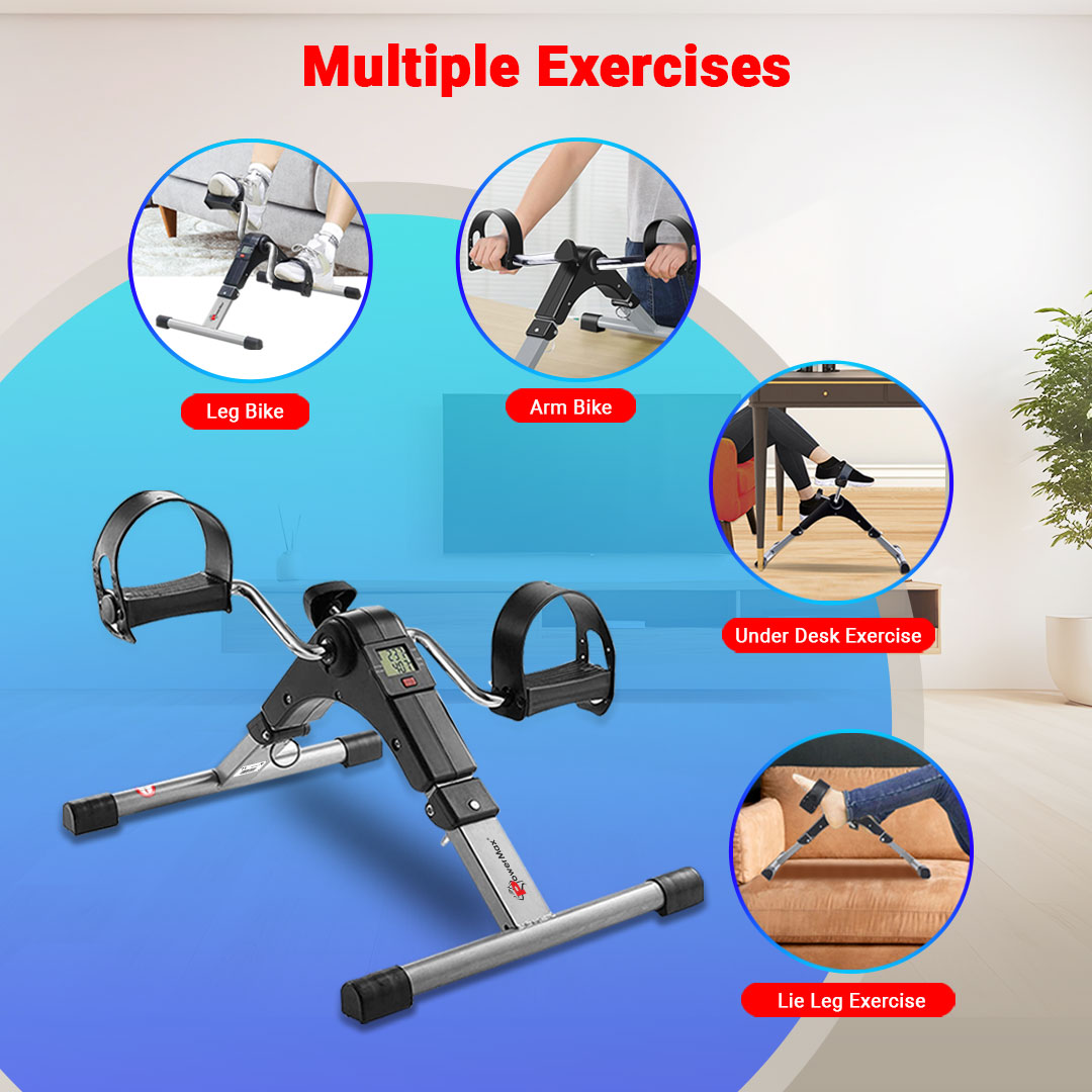 PowerMax Fitness BS-MINI Mini Cycle Pedal Exerciser with Adjustable Resistance and Digital Display - For Light Leg and Arm Exercise