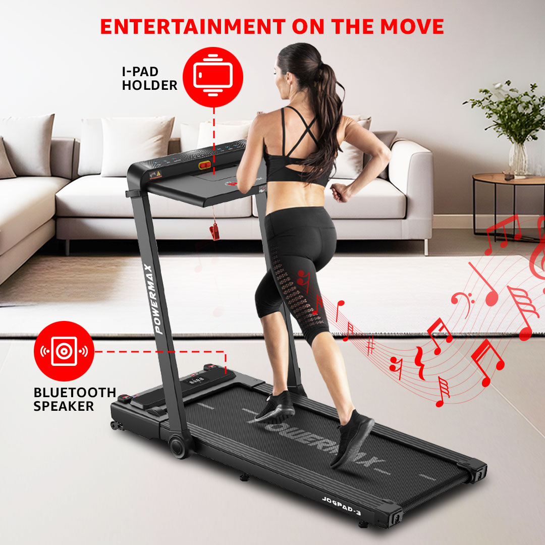 JogPad-3 Dual LED Display Motorized Treadmill with Work Desk & iPhone Holder