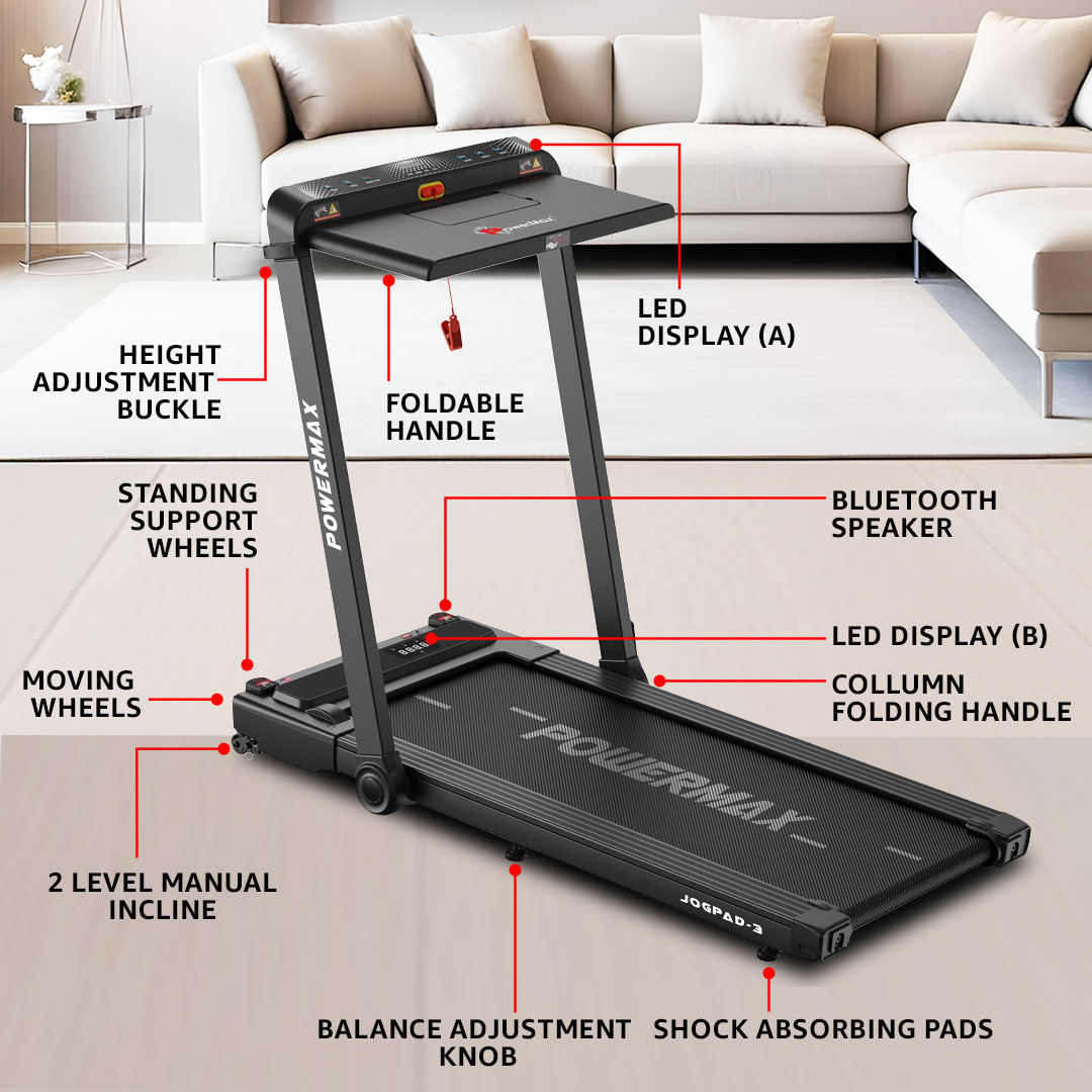 JogPad-3 Dual LED Display Motorized Treadmill with Work Desk & iPhone Holder