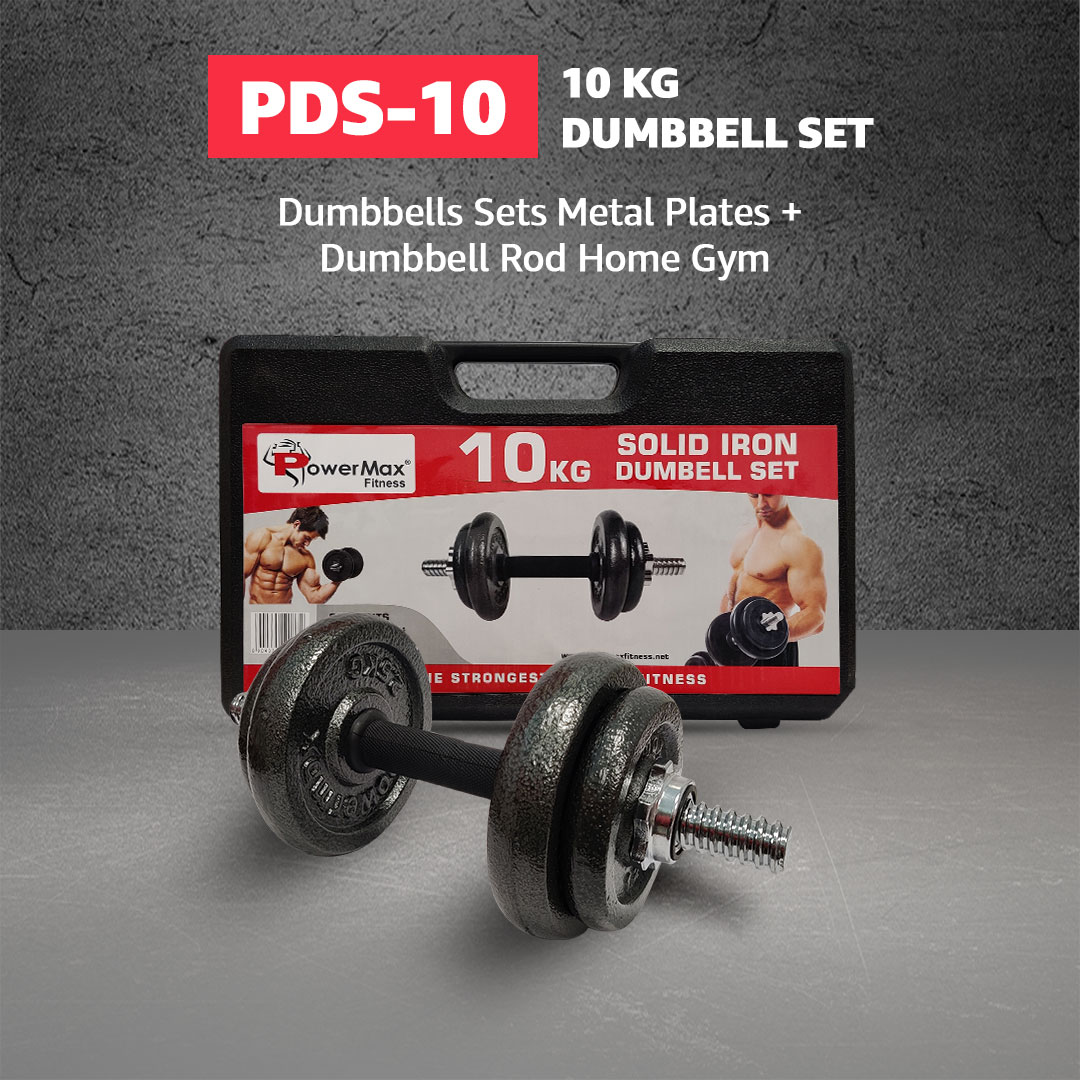 PowerMax Fitness PDS-10KG Dumbbell Set with Non-Slip Grip for Home Use