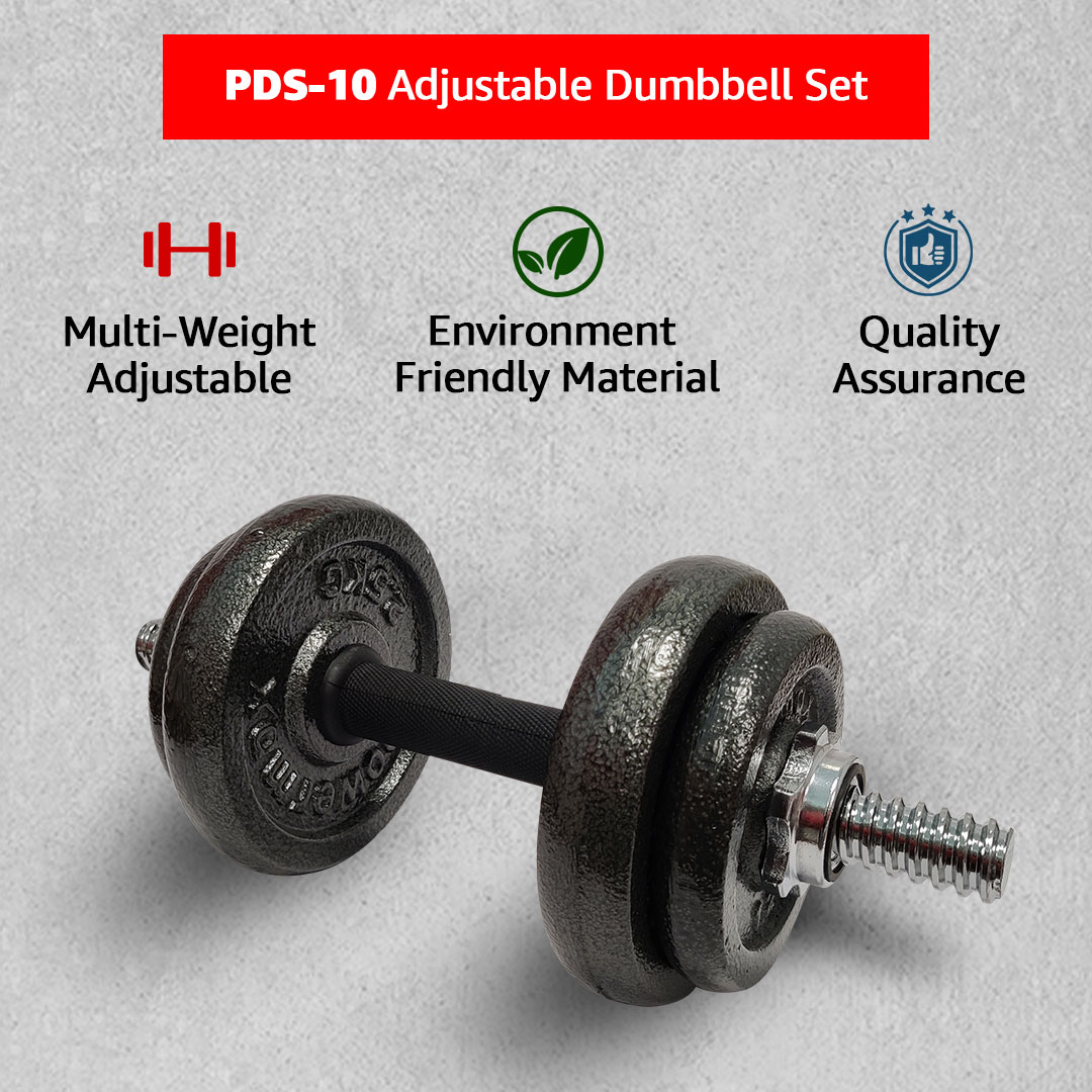 PowerMax Fitness PDS-10KG Dumbbell Set with Non-Slip Grip for Home Use