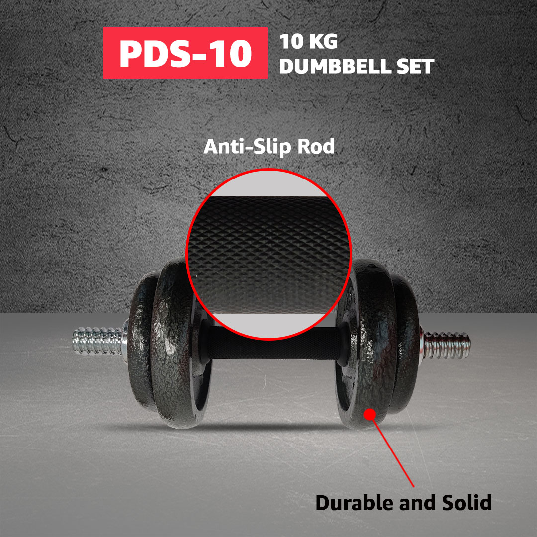 PowerMax Fitness PDS-10KG Dumbbell Set with Non-Slip Grip for Home Use