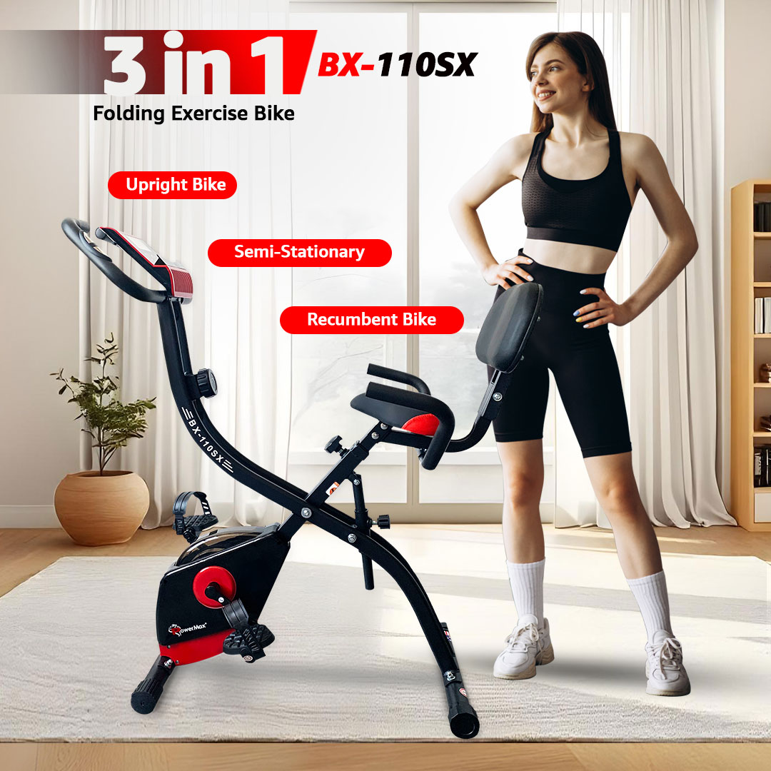 BX-110SX 3 in 1 Foldable Magnetic X Bike with Back Rest and Recumbent Bike