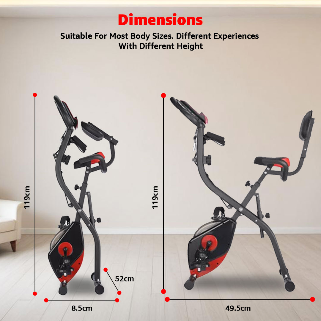 BX-110SX 3 in 1 Foldable Magnetic X Bike with Back Rest and Recumbent Bike