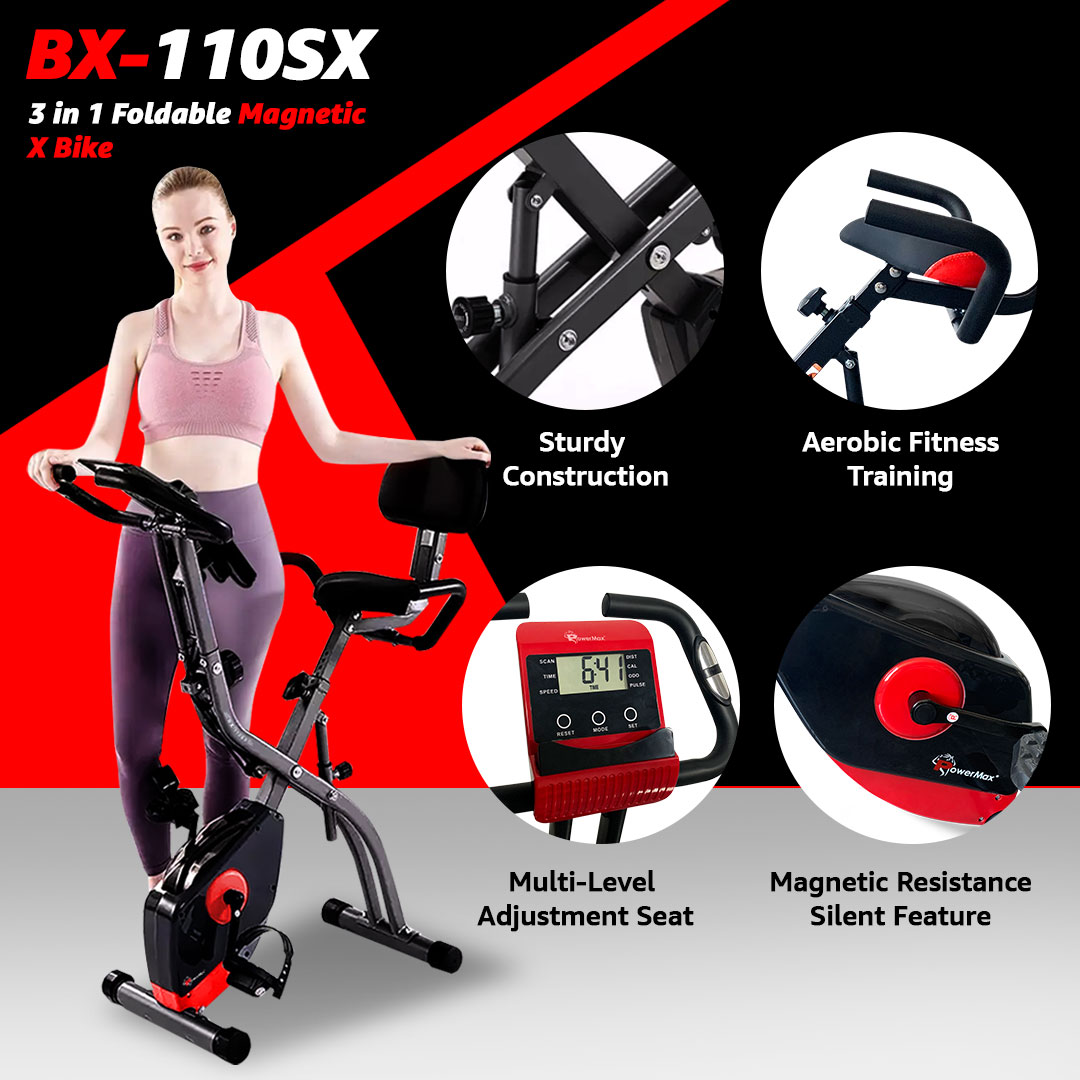 BX-110SX 3 in 1 Foldable Magnetic X Bike with Back Rest and Recumbent Bike