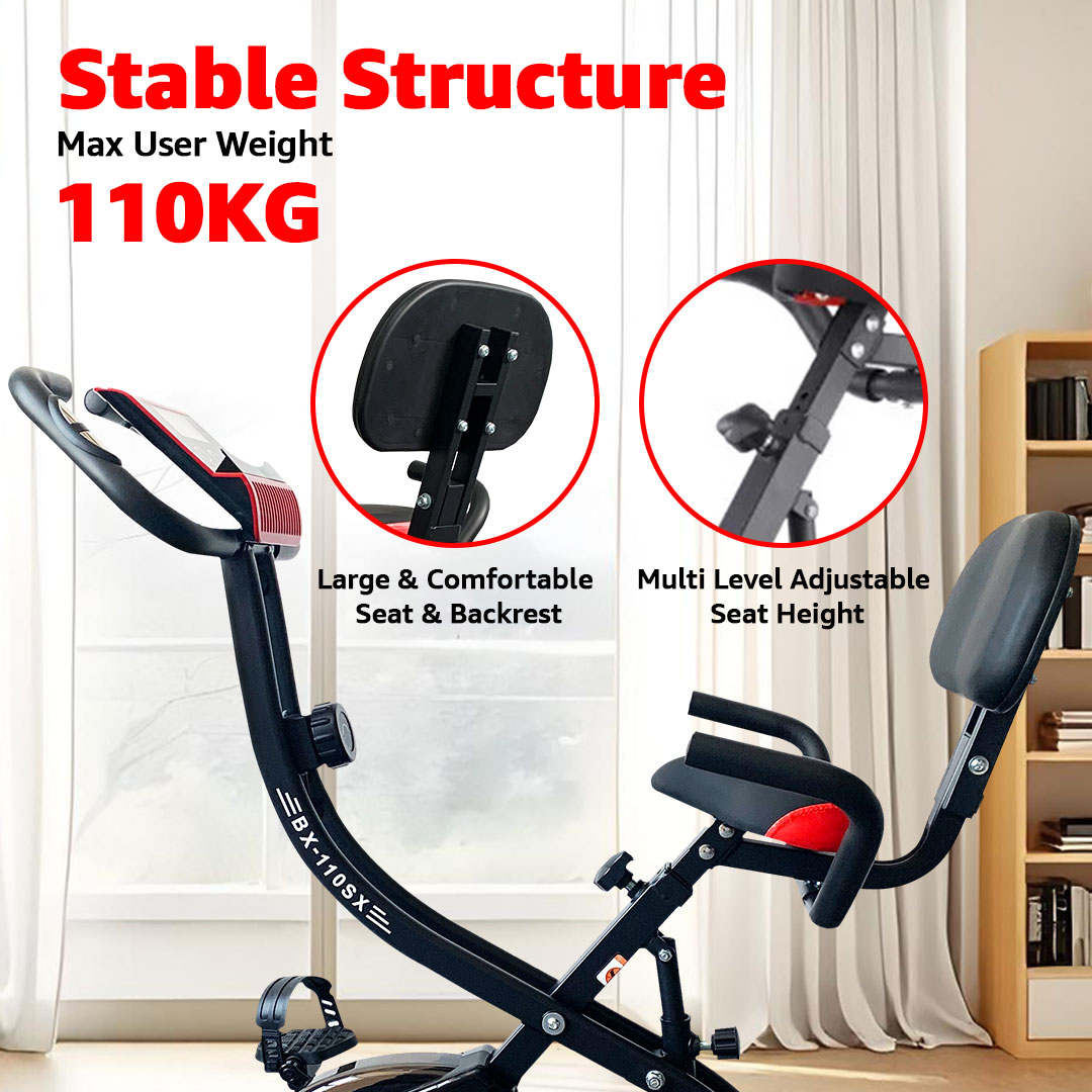 BX-110SX 3 in 1 Foldable Magnetic X Bike with Back Rest and Recumbent Bike