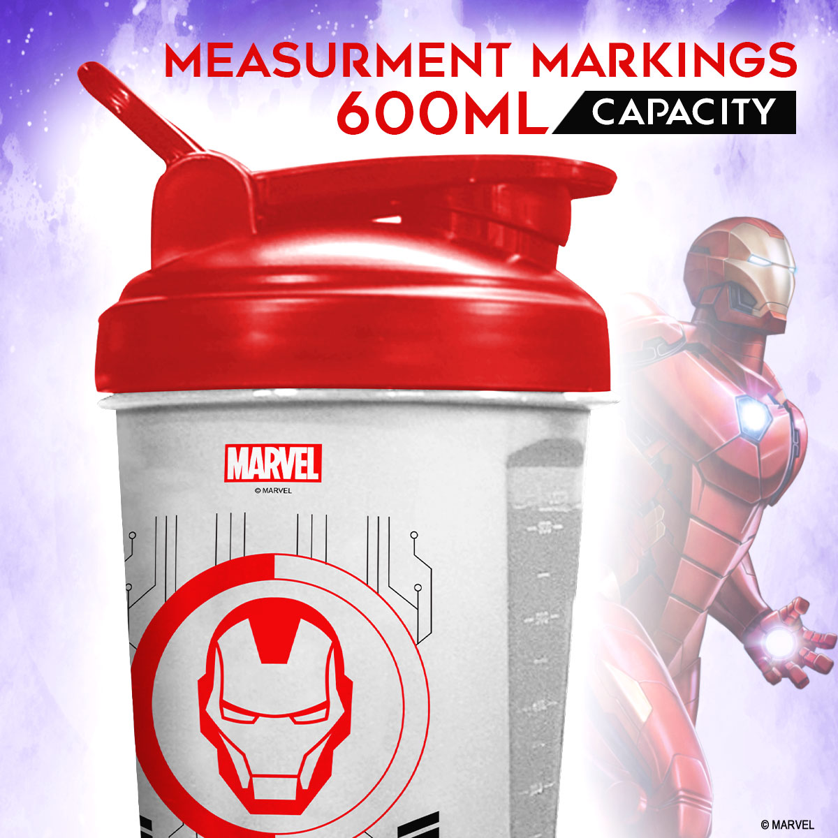 Marvel Iron Man MSB-6S Protein Shaker Bottle with Single Storage