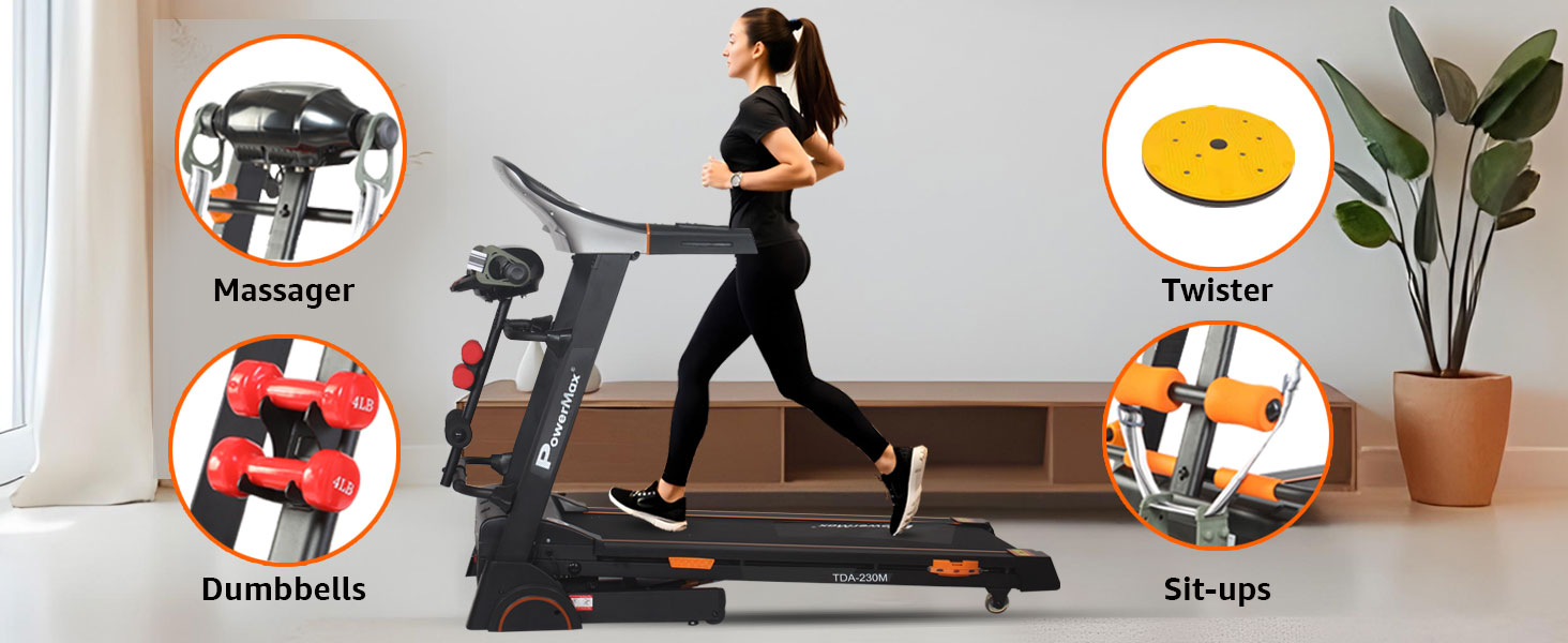 PowerMax Fitness TDA-230M Multifunction Motorized Treadmill with Semi-Auto Lubrication